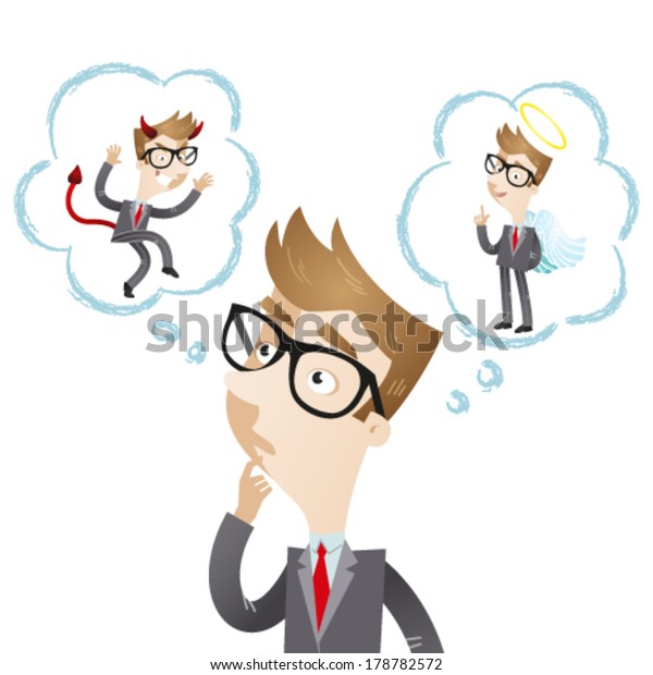 Vector Illustration Pondering Cartoon Businessman Thought Stock Vector ...