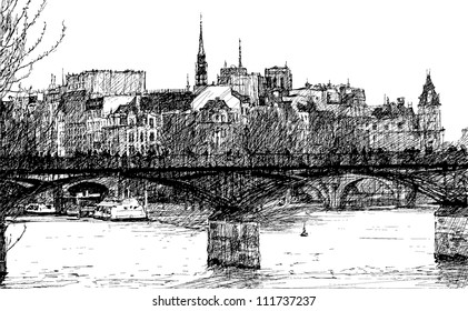 vector illustration of "pont des arts" in Paris