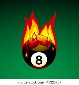 Vector Illustration of Pool Ball No. 8 on Fire