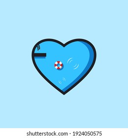 Ilustración vectorial de la piscina en forma de icono cardíaco. Aislado en un fondo cian