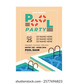 Vector illustration of Pool summer party invitation banner flyer design template poster.