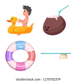 Vector illustration of pool and swimming icon. Collection of pool and activity stock symbol for web.