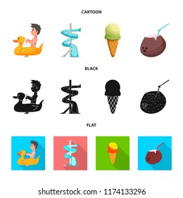 Vector illustration of pool and swimming icon. Set of pool and activity vector icon for stock.