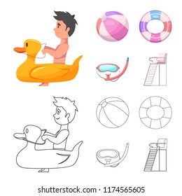 Vector illustration of pool and swimming icon. Collection of pool and activity vector icon for stock.