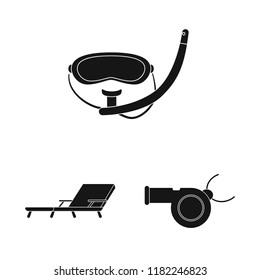 Vector illustration of pool and swimming icon. Collection of pool and activity stock symbol for web.