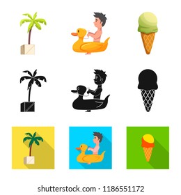 Vector illustration of pool and swimming icon. Set of pool and activity stock vector illustration.
