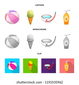Vector illustration of pool and swimming icon. Collection of pool and activity stock symbol for web.