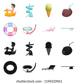 Vector illustration of pool and swimming icon. Set of pool and activity stock symbol for web.