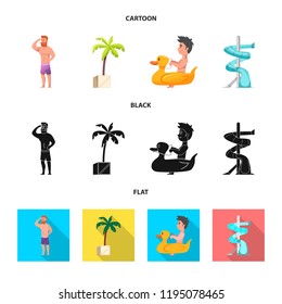 Vector illustration of pool and swimming icon. Collection of pool and activity stock symbol for web.