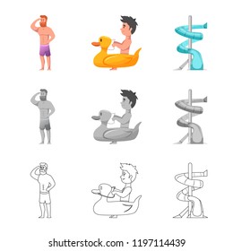 Vector illustration of pool and swimming icon. Collection of pool and activity stock symbol for web.