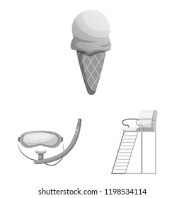 Vector illustration of pool and swimming icon. Collection of pool and activity stock symbol for web.