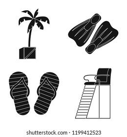 Vector illustration of pool and swimming icon. Collection of pool and activity stock symbol for web.