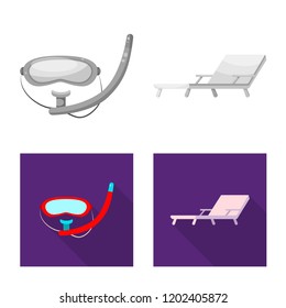 Vector illustration of pool and swimming icon. Collection of pool and activity stock symbol for web.