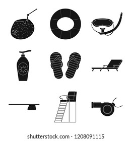 Vector illustration of pool and swimming icon. Set of pool and activity stock vector illustration.