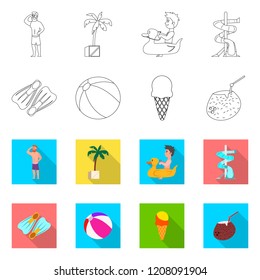 Vector illustration of pool and swimming icon. Collection of pool and activity stock symbol for web.