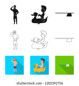Vector illustration of pool and swimming logo. Set of pool and activity vector icon for stock.