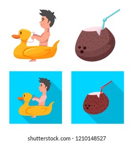 Vector illustration of pool and swimming logo. Collection of pool and activity stock symbol for web.