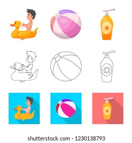 Vector illustration of pool and swimming logo. Collection of pool and activity stock symbol for web.