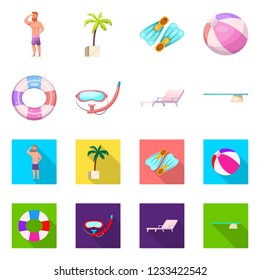 Vector illustration of pool and swimming logo. Set of pool and activity stock symbol for web.