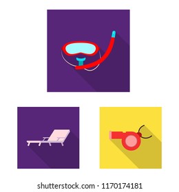 Vector illustration of pool and swimming sign. Set of pool and activity stock vector illustration.