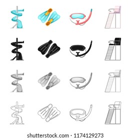 Vector illustration of pool and swimming sign. Collection of pool and activity vector icon for stock.
