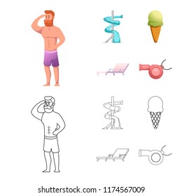 Vector illustration of pool and swimming sign. Set of pool and activity stock symbol for web.