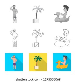 Vector illustration of pool and swimming sign. Set of pool and activity stock vector illustration.
