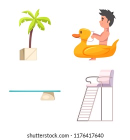 Vector illustration of pool and swimming sign. Collection of pool and activity stock symbol for web.