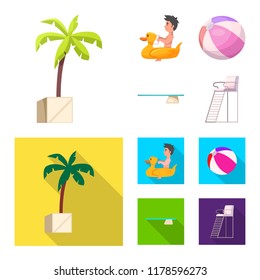 Vector illustration of pool and swimming sign. Collection of pool and activity stock symbol for web.