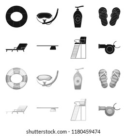 Vector illustration of pool and swimming sign. Set of pool and activity stock symbol for web.