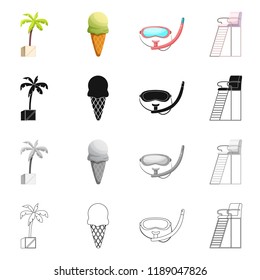 Vector illustration of pool and swimming sign. Collection of pool and activity stock symbol for web.