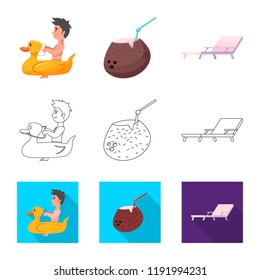 Vector illustration of pool and swimming sign. Collection of pool and activity stock symbol for web.