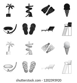 Vector illustration of pool and swimming sign. Collection of pool and activity stock symbol for web.
