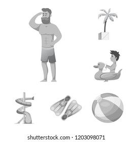 Vector illustration of pool and swimming sign. Set of pool and activity vector icon for stock.