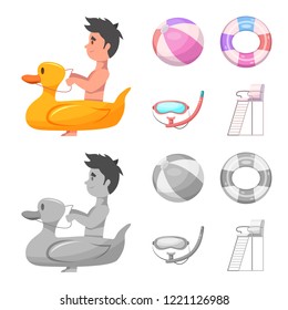 Vector illustration of pool and swimming sign. Collection of pool and activity vector icon for stock.