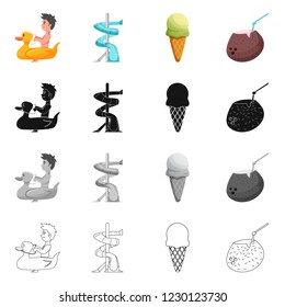 Vector illustration of pool and swimming sign. Set of pool and activity stock symbol for web.