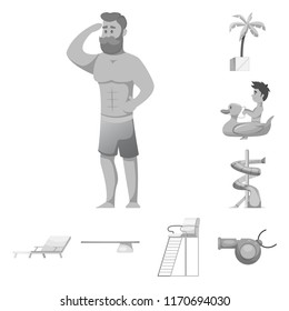 Vector illustration of pool and swimming symbol. Collection of pool and activity stock symbol for web.