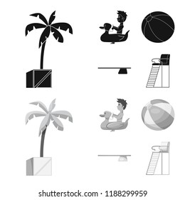 Vector illustration of pool and swimming symbol. Set of pool and activity stock symbol for web.