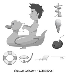 Vector illustration of pool and swimming symbol. Set of pool and activity stock symbol for web.