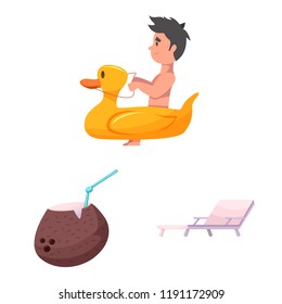 Vector illustration of pool and swimming symbol. Set of pool and activity stock symbol for web.