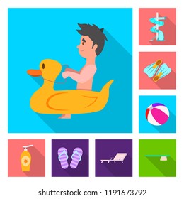 Vector illustration of pool and swimming symbol. Collection of pool and activity stock vector illustration.