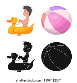 Vector illustration of pool and swimming symbol. Set of pool and activity stock symbol for web.