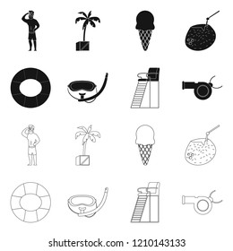 Vector illustration of pool and swimming symbol. Set of pool and activity stock symbol for web.
