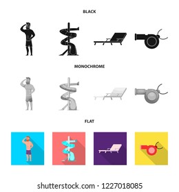Vector illustration of pool and swimming symbol. Collection of pool and activity stock symbol for web.