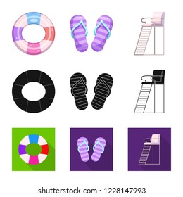 Vector illustration of pool and swimming symbol. Collection of pool and activity vector icon for stock.