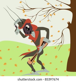 Vector illustration of poor hungry musician cricket in autumn