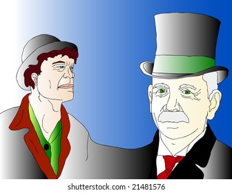 vector illustration of a poor laid off union worker and a rich CEO