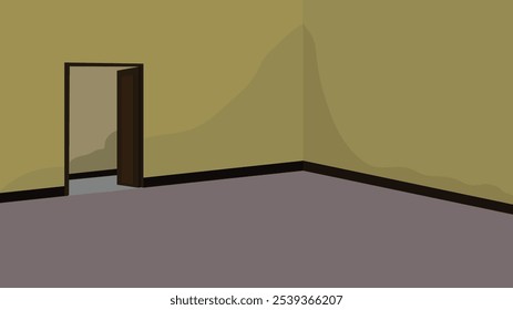 Ilustración vectorial de una casa de pueblo pobre diseño interior. Emty dormitorio dibujo