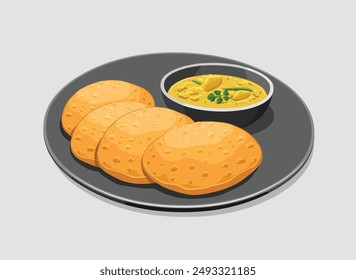 Vector illustration of Poori with Potato curry