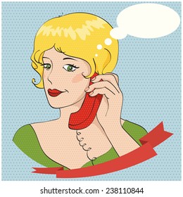 Vector illustration of a pop art girl talking on the phone